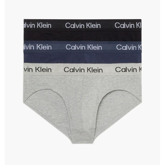 CALVIN KLEIN Briefs Mens XL Black Gray Blue 3-Pack Cotton Stretch Stencil Logo - Picture 1 of 6